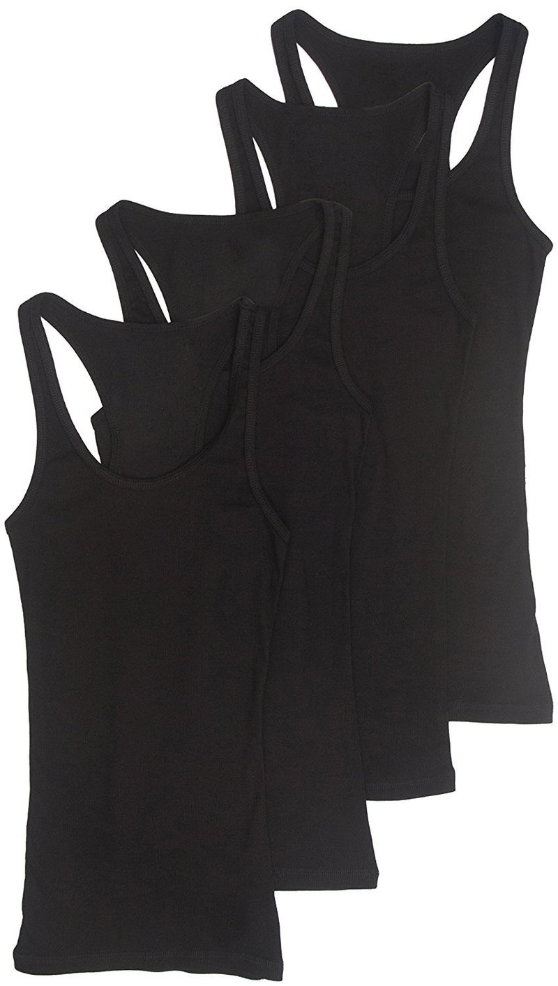 4 Pack Zenana Women's Racerback Tank Top Small Black, Black, Black, Black